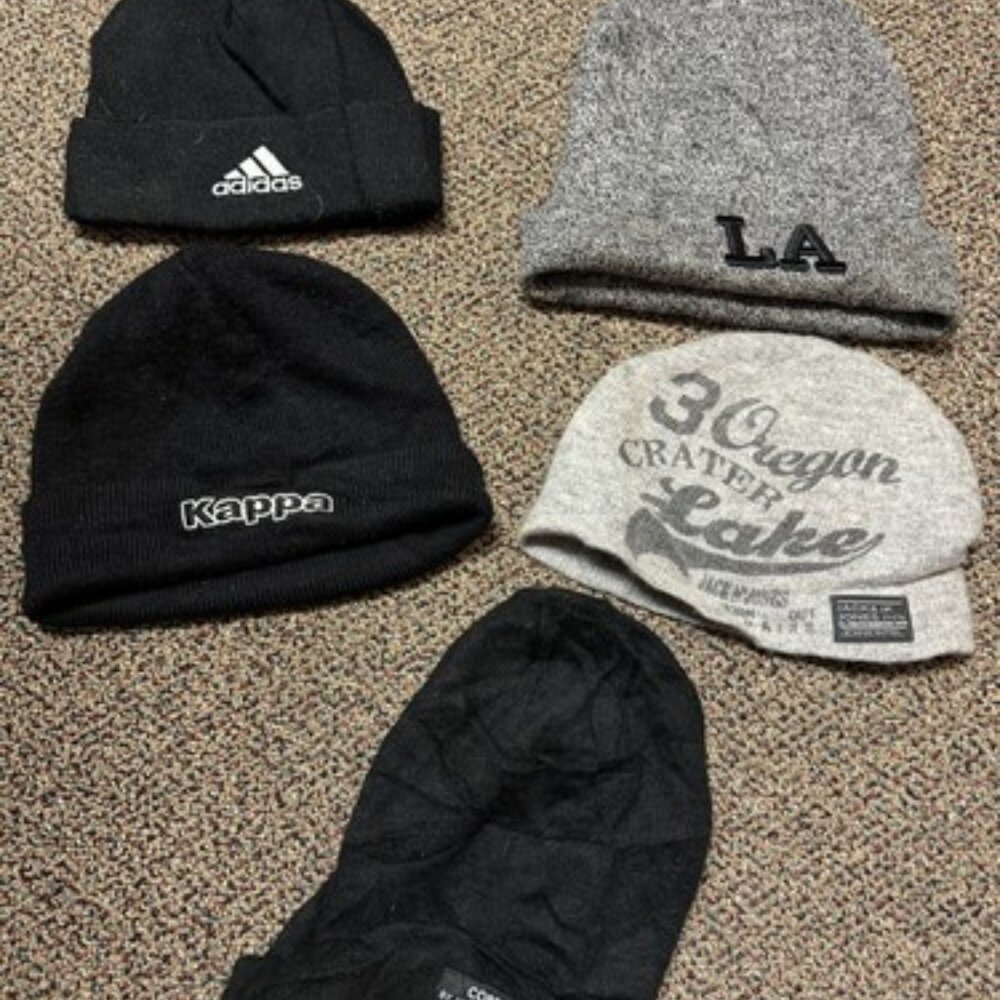 Lot Of 5 Assorted Beanies Black Gray Adult Knit Cat Hat Toboggan Winter